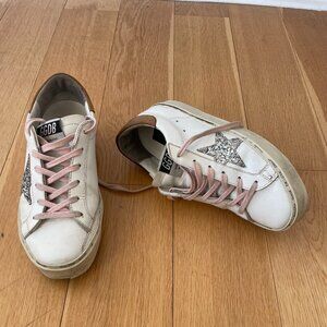 Golden Goose Hi Star Ladies Sneakers with Silver Glitter Star - Size 38